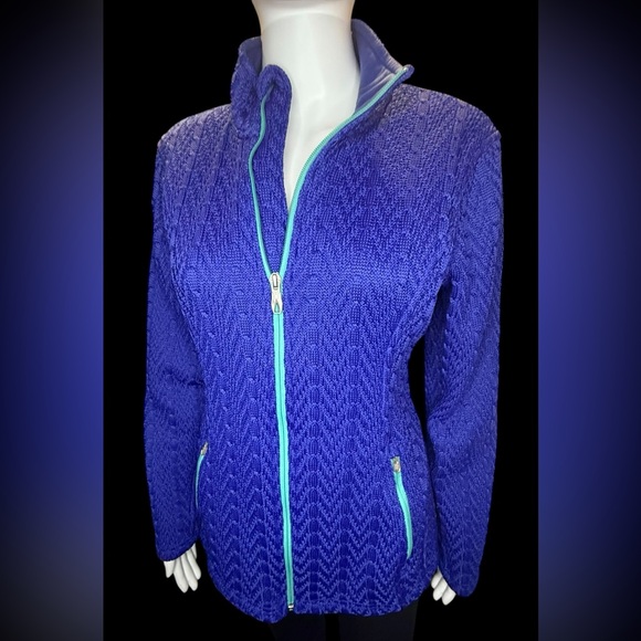 SPYDER Major Cable Stryke Fleece Lined Jacket Women’s Large Royal Blue Aqua zip - Picture 1 of 15
